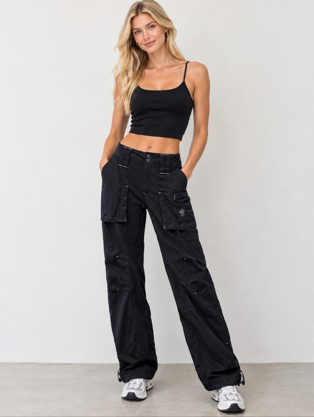 The Bay NEW HBC Canadian Olympic Team Black Cargo Utility Pants Pockets Hiking
